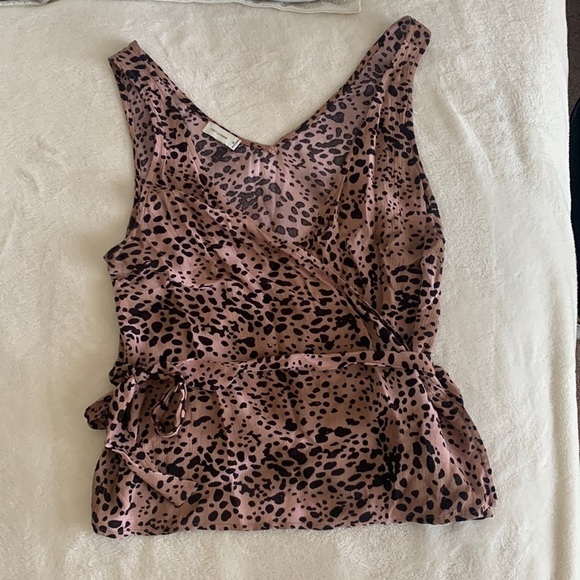 GENTLE FAWN leopard print sleeveless v neck wrap top M - Picture 1 of 8